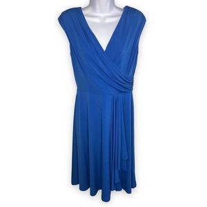 Alyx Limited Women's Medium A-Line Jersey Stretch Knit Dress Blue Surplice Flowy